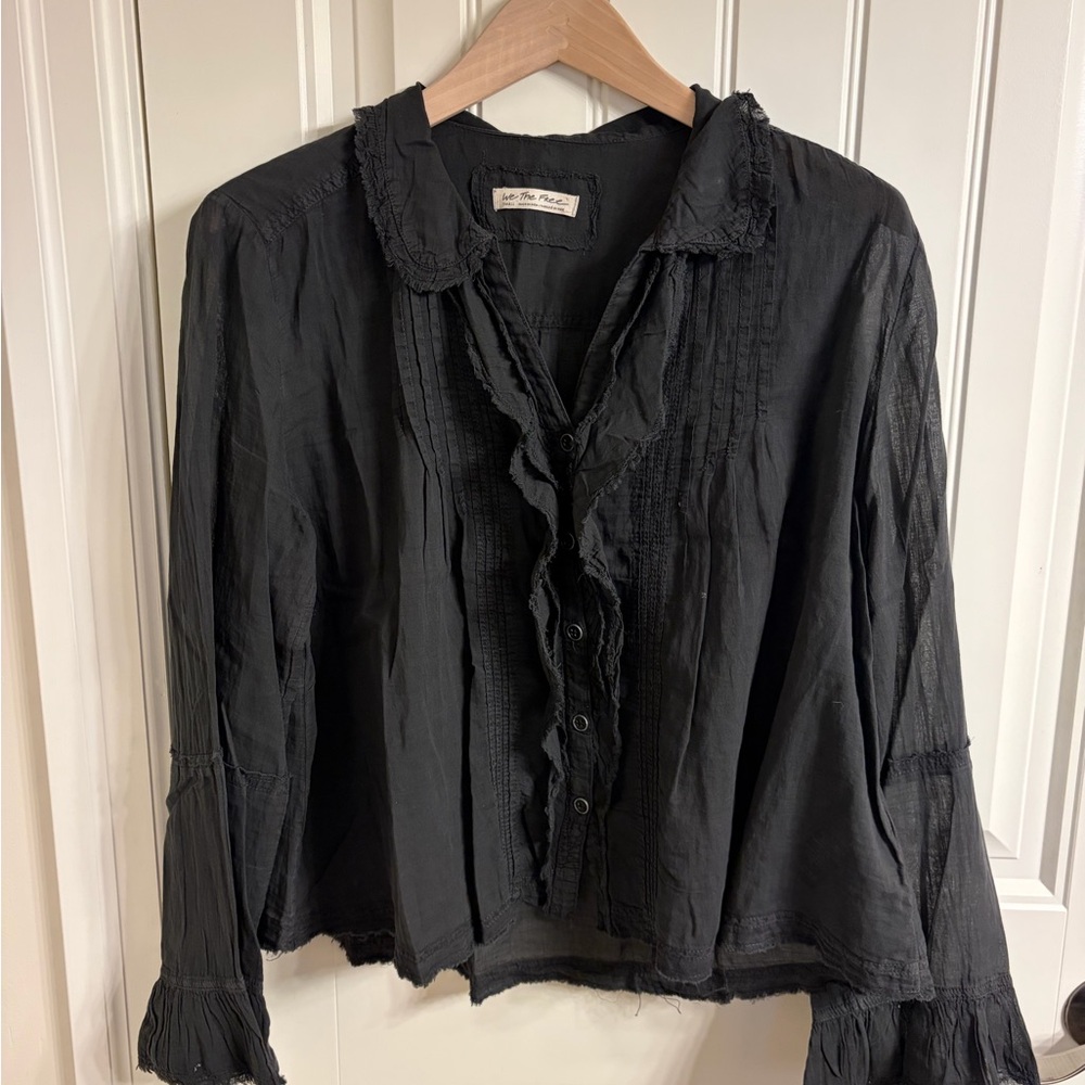 We The Free Black Ruffled Blouse
